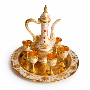 Turkish Tea Sets, Gold Tea Set Vintage Coffee Cup Sets with Pot Tray and 6 Cups Moroccan Tea Set for Home Decor Wedding Gift